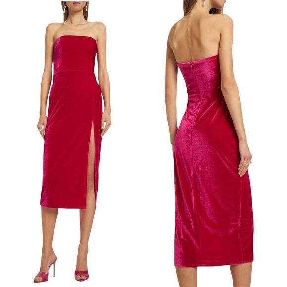 Reformation Camden Strapless Velvet Midi Dress - Picture 1 of 11